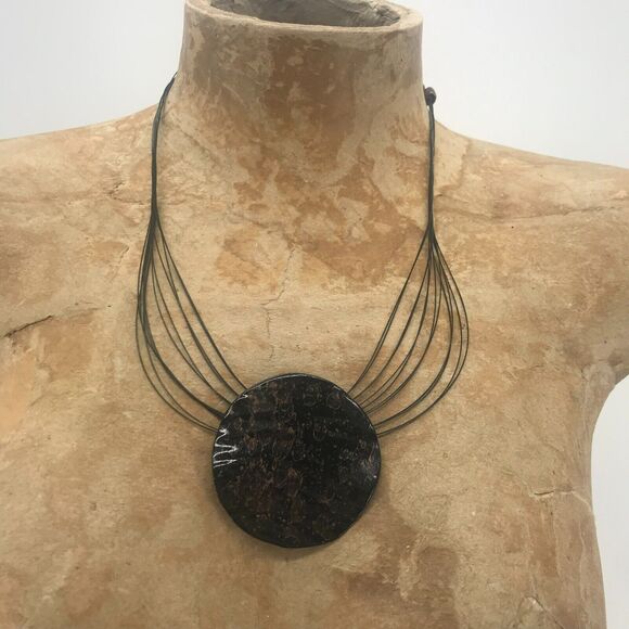 Chicos Necklace Medallion Pendant Necklace Black Bronze 10" Adjustable Clasp - Picture 3 of 8